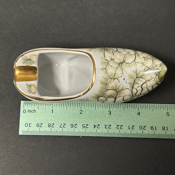 Vintage Made in Holland Small Personal Ashtray Green Gold - Picture 6 of 8